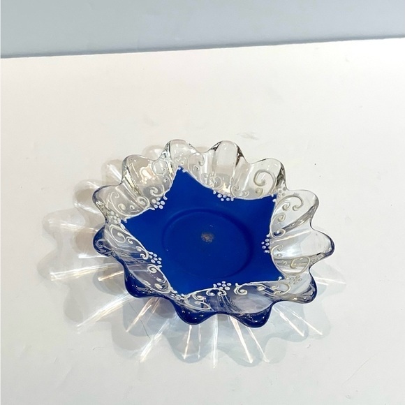 Vintage Hand-Painted Glass Dish Blue and White - Picture 3 of 6